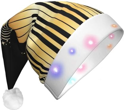 ENGhjes Weihnachtsmütze mit Musiknoten, beleuchtete Weihnachtsmütze, Samt-Weihnachtsmannmütze mit LED-Lichtern, für Erwachsene
