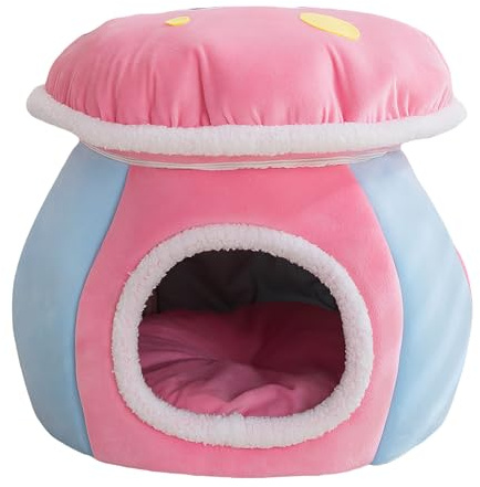 Lit couvert pour chat – En forme de champignon semi-fermé | Lit pour chat | Pour salon, chambre à coucher, balcon, appartement, maison