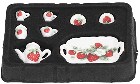 Socobeta Juego de té en Miniatura, Taza de té de Cerámica para Casa de Muñecas a Escala 1:12 con Patrón de Fresa, Juguete Exquisito para Niños y Coleccionistas