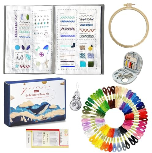 CAIEJSAEN Sticken Set Erwachsene,Stickset für Anfänger, Embroidery Kit mit Kunststoff Stickrahmen, Stickerei Starter Set, Embroidery Stitche Book mit einer Vielzahl von Mustern und Nähwerkzeugen