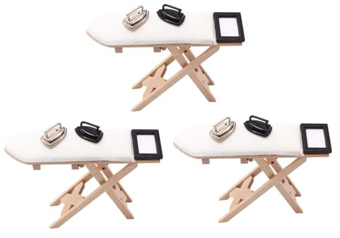Wakauto 3pcs Miniature Ironing Board for Dollhouse DIY Wooden Mini Ironing Table with Smooth Surface Craft Furniture for Play and Photography Props