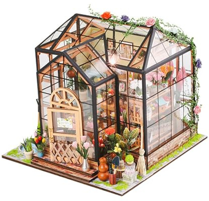 VILLCASE Kit de Construcción de Invernadero Miniatura de Madera para Manualidades DIY Modelo 3D para Niñas sin Pilas Decoración Creativa para Habitación Rompecabezas Artesanal