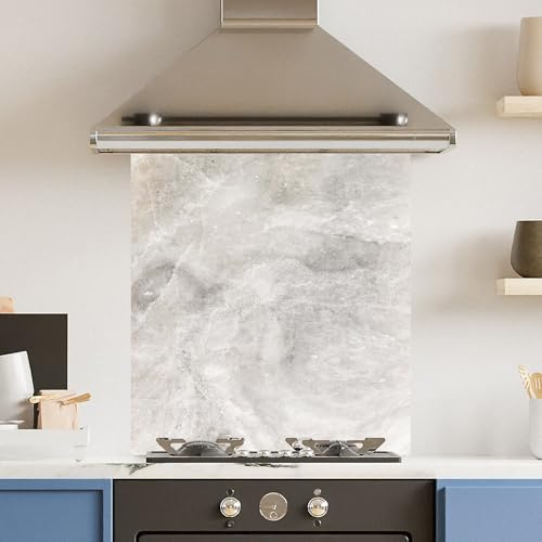 Premium 59.5 x 74.5cm White Marble 6mm Glass Toughened Kitchen Splashback