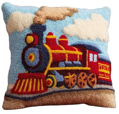 ZUHK Easy Latch Hook Cushion Kit for Beginners - Pre-Printed Animal Pattern,43x43cm fit fot Sofa Decor Craft Set (Train)