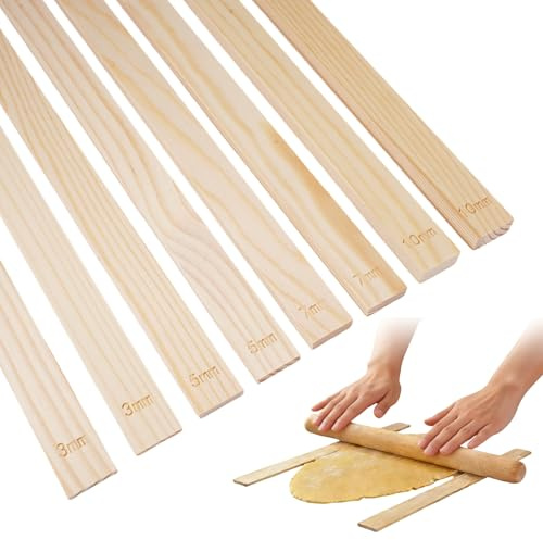 8 Pezzi Spessori per Mattarello in Legno, 34 × 2 cm Guida per Mattarello in Legno per Ceramica e Argilla, 4 Misure 3/5/7/10 mm Strumenti di Argilla per Ceramiche, Polimeri di Argilla, Fai da Te