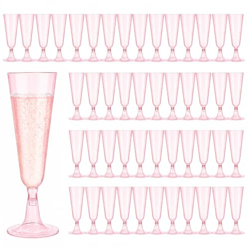 Fancysky 50 Pezzi Calici in Plastica, Resistenti e Riutilizzabili - Bicchieri da Brindisi per Matrimoni, Compleanni, Natale e Feste, Pink