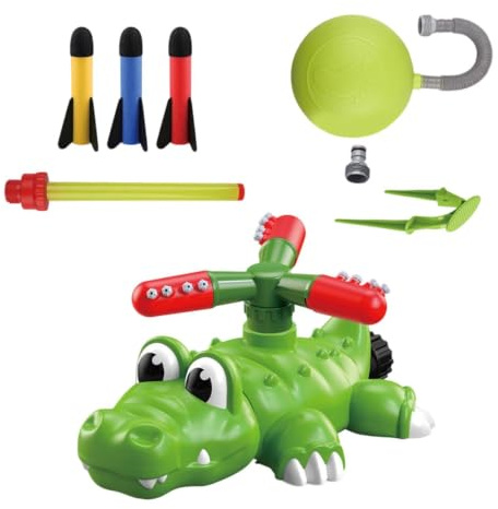 Kids Water Sprinkler Toy - 24.5x22.5x17cm Cartoon Crocodile Rocket Launcher Game, Outdoor Splash Play Sprinklers Toy | Fun Summer Waters Spray Toys for Kids | Durable Garden Lawn Water Sprinkler Play