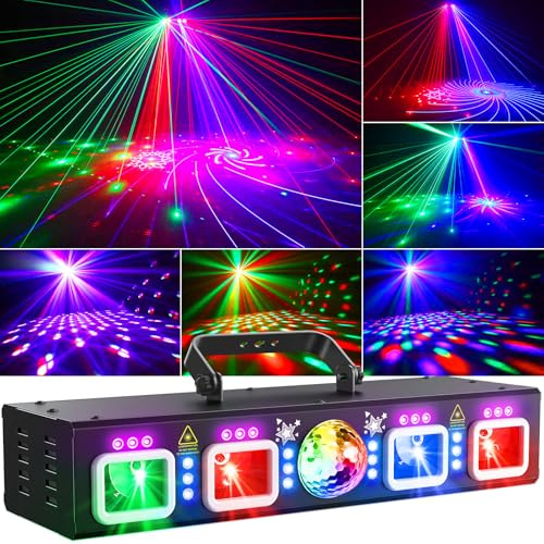 KeoBin 6 in 1 Disco Lights 【RGBWA & UV Strob + Disco Ball Light】 100+ Lighting Patterns, Professional Party Strobe Mode, Perfect for Family Parties Bar Rave Club Show