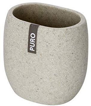WENKO Zahnputzbecher Puro Natur - Zahnbürstenhalter für Zahnbürste und Zahnpasta, Polyresin, 9.4 x 9.4 x 6.5 cm, Beige