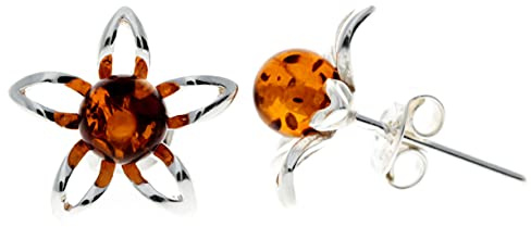 Hermosos pendientes de plata de ley 925 y ámbar báltico con diseño de estrella de ámbar plateado – GL075