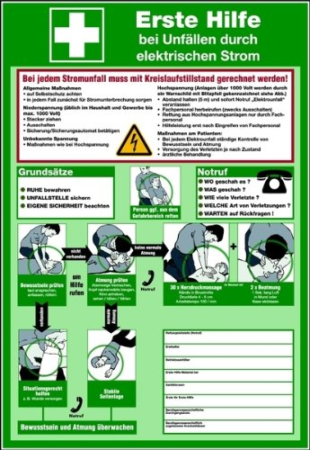 LEMAX® Aushang, Erste Hilfe bei Unfällen durch elektrischen Strom - praxisbewährt Kunststoff 410x595mm