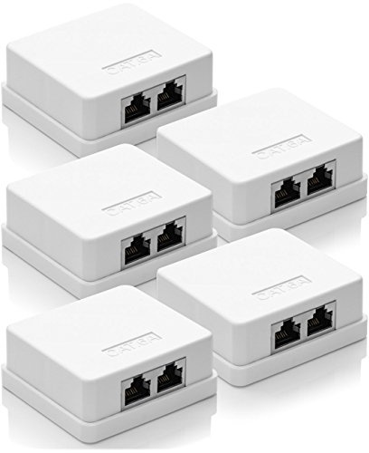 deleyCON CAT 6a Netzwerkdose 2x RJ45 Buchse FTP 10 Gbit, 5 Stück - Weiß