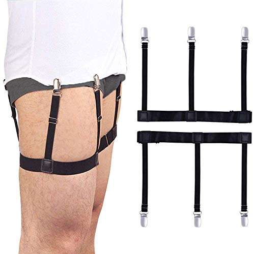 Skjorthållare för män, hängslen, elastisk skjorthållare med halkfri låsning, klämmor, justerbar skjorta, stays (1 par) (O-forma), svart