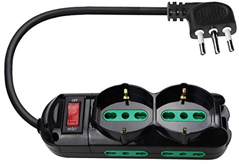 EXTRASTAR Presa con interruttore automatico di protezione 10 A,multipresa protetta,surge Arrest, 2 prese universali Sicury, 4 Biprese Sicury,Nero cavo 1,5