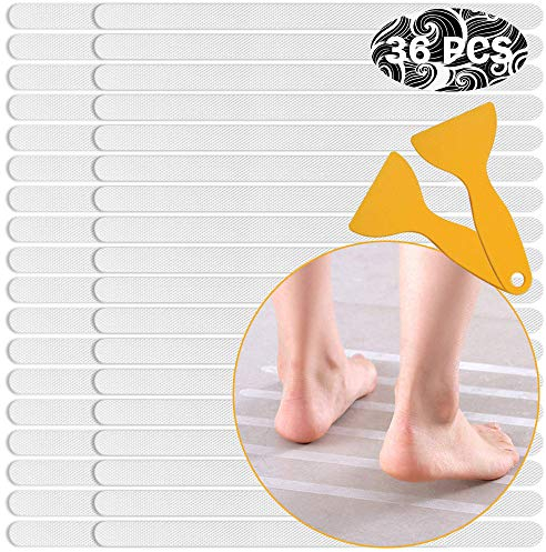 Ruitena 36 Adesivi Antiscivolo per Doccia e Vasca da Bagno, Strisce Antiscivolo per Doccia con Raschietto, per vasche da Bagno, docce, Scale, Scale a pioli, Barche (380mm x 20mm)