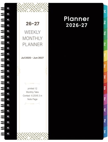 2026-2027 Planner - Weekly & Monthly Academic Planner 2026-2027, From July 2026 - June 2027, 6.25 in × 8.3 in, Flexible Cover, Twin-Wire Binding - Classic Black, Improving Your Time Management Skill
