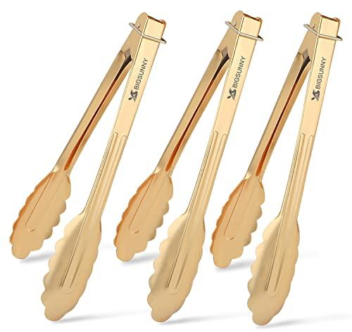 MSY BIGSUNNY Küchenzange zum Kochen und Servieren, Aluminium, 23 cm, vergoldet, 3 Stück