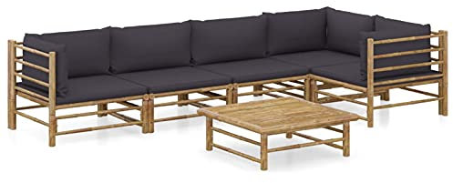Tidyard 6-TLG. Garten Lounge Set Gartengarnitur Sitzgruppe Sitzgarnitur Balkon-Set Lounge-Set mit Dunkelgrauen Kissen Gartenmöbel-Set für Garten, Balkon und Terrasse Bambus