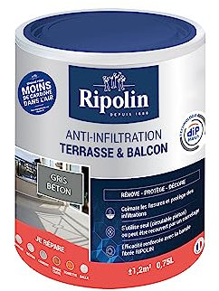 RIPOLIN - Revêtement Anti-Infiltration Terrasse & Balcon - Haute Résistance - Gris Béton - 0,75 Litre