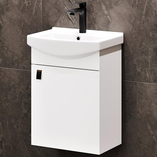 Planetmöbel Badmöbel Set Waschtisch mit Unterschrank 45 x 60 x 33 cm mit Waschtischarmatur schwarz für Badezimmer, Gäste WC & Bad, Weiß