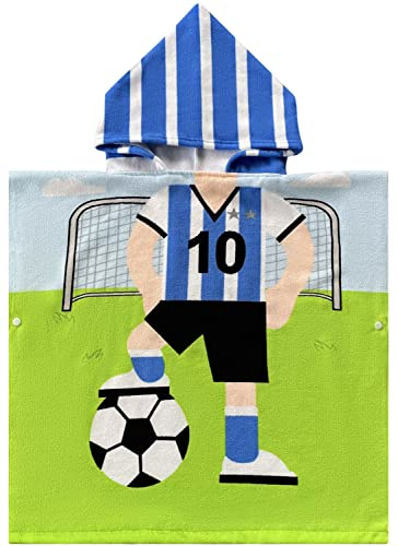 JFAN Kapuzenhandtuch Kinder Strand Badeponcho Kinder Cartoon Animiert Badehandtuch Kapuzenponchos Schwimmen Bademantel Für Jungen Und Mädchen Von 2-10 Jahren Fußballspieler