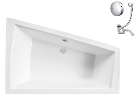VBChome Badewanne 180x125 cm Acryl SET Schürze Siphon Wanne Ecke Eckbadewanne Weiß Design Modern Ablaufgarnitur Viega Simplex Wanne rechts Schürze Ablaufgarnitur Füße Badewanne für zwei