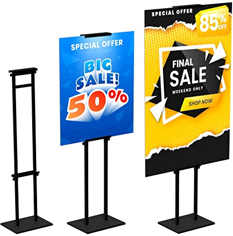 Poster Stand for Display Pedestal Sign Stand,Adjustable Floor Standing Sign Holder,Heavy Duty Banner Stand with Base Height Up to 75 inch Double-Sided for Board & Foam Sign (Double-Pole Poster Stand,2Pack)