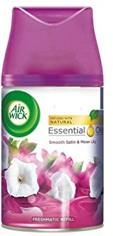 Air Wick Freshmatic Refill, Smooth Satin & Moon Lily, Pack 2 x 250ml, Infused with natural essential oils, Last up to 140 days, Air freshener
