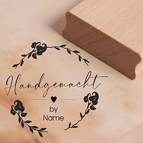 Motivstämpel handgjord vintage krans inklusive namn – hjärtstämpel personlig – 48 x 47 mm