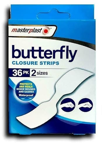 Plasters Assorted Waterproof Closure Strips Band Aid Plasters Keeps Wounds, cuts and grazes Clean and Dry While They heal 2 Sizes (Butterfly Closure Strips, 36)