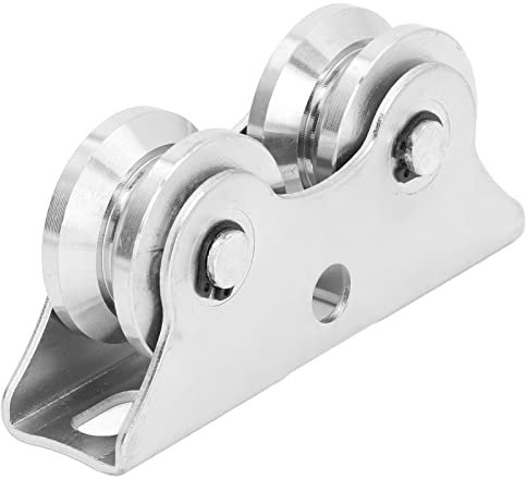 Rueda ranurada, rueda de rodamiento doble en forma de V con soporte de acero inoxidable para puertas corredizas rodantes de riel invertido de servicio pesado