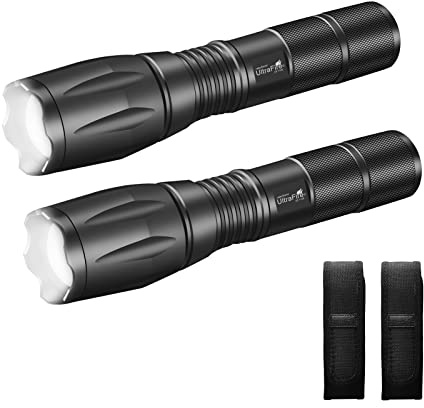 ULTRAFIRE 2 Pack Tactical Torch with Holster, 1200 Lumens Zoomable Bright LED Torch, 3 Modes Small EDC Flashlight with Duty Belt Torch Pouch, for Camping, Security, Hiking, Outdoor