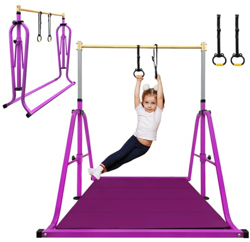 Peakpath Foldable Gymnastics Bar for Kids, Adjustable Height 3-5ft, 330lbs Weight Capacity, Professional Junior Training Equipment for Home, Ideal for Girls & Boys Birthday Gift