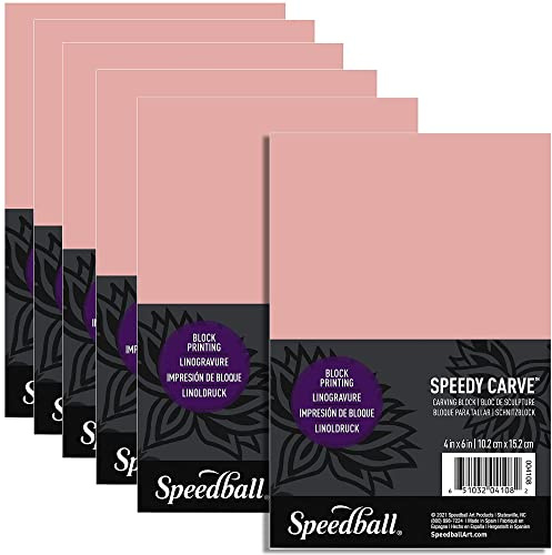 Speedball Speedy-Carve Premium Printmaking Blocks - 4 x 6 Pink Carving Material, Soft & Precise (6-Pack) - Perfect for Custom Stamps, Block Printing & Art Projects