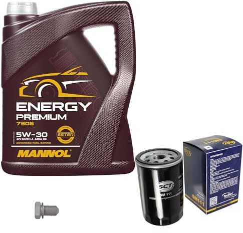 Inspektionspaket Wartungspaket Filterset mit 5 L Motoröl Energy Premium 5W-30, Ölfilter, Verschlussschraube