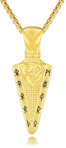 OHAYOO Keltischer Knoten Pfeil Kette für Herren 925 Silber Schwarzgold/Dunkle Oxidation/Gold Wikinger Halskette Pfeil Amulett Anhänger Personalisierter Schmuck Geburtstag Geschenk für Herren (Gold)