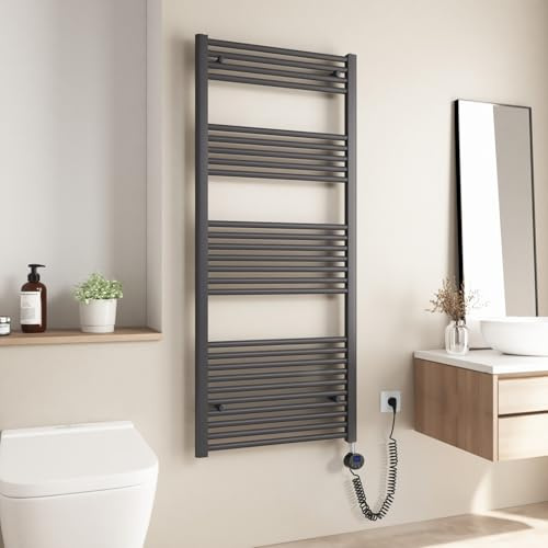 Heilmetz Scaldasalviette Elettrico Bagno 1400x600mm Termoarredo Elettrico Bagno con Termostato LCD Digitale, Temperatura Regolabile Radiatore Elettrico Basso Consumo da Parete Verticale, Antracite