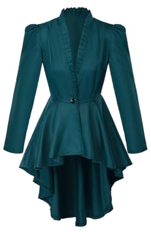 Saniplaycos Veste de smoking à manches longues de style Steampunk victorien pour femme – Style médiévale, vintage et gothique – Chemise de smoking à manches longues (vert, taille M)