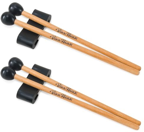 VixxNoxx 4 Stück Schlagzeugstöcke Stahlzungentrommel Xylophon Schlägel 6.5 Zoll Gummi Trommel Mallets mit 2 Stück Mallets Halter Holz Percussion-Schlägel