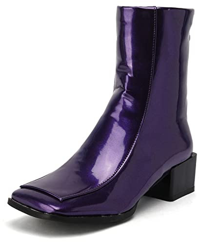 Lizoleor Femmes Bout Carré Classique Bottes Chelsea Cuir Verni Hiver Large Fit Ankle Bottillons Fermeture Éclairpées Block Talons Moyen Mode Décontractée Booty Violet Taille 40 EU/41Cn