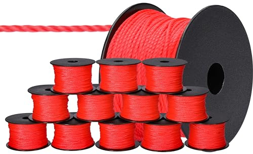 ToolSpace 12 x murarlina byggsnöre – 50 m x 1,6 mm – röd – polypropylensiden – riktsnöre – lotsnöre – tjocklek plåstersnöre – hållbar och slitstark – murarsnöre för vattenpass