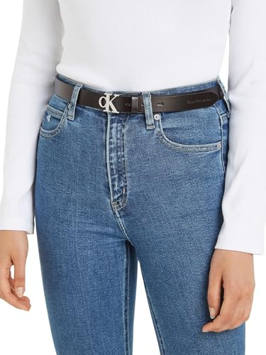 Calvin Klein Damen Gürtel Mono Plaque Belt 30mm aus Leder, Schwarz (Black), 110 cm
