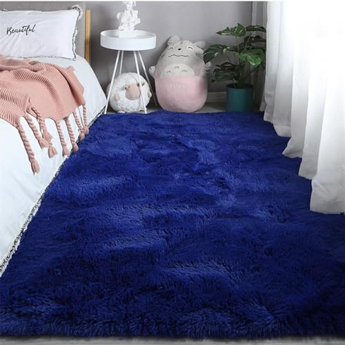 Guetto Hochflor Teppich Wohnzimmer rutschfest Fellteppich Shaggy Flauschig Weich Modern Kunstfell Fell Imitat Einfarbig, Teppich für das Schlafzimmer/Wohnzimmer/Kinderzimmer,Blau,80x160cm
