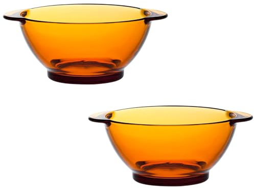 Acan Tradineur LYS Lot de 2 bols, bols en verre avec poignées, résistant aux chocs et aux chocs thermiques, passe au lave-vaisselle, ambre - 51 cl - 16,3 x 13,4 x 6,5 cm