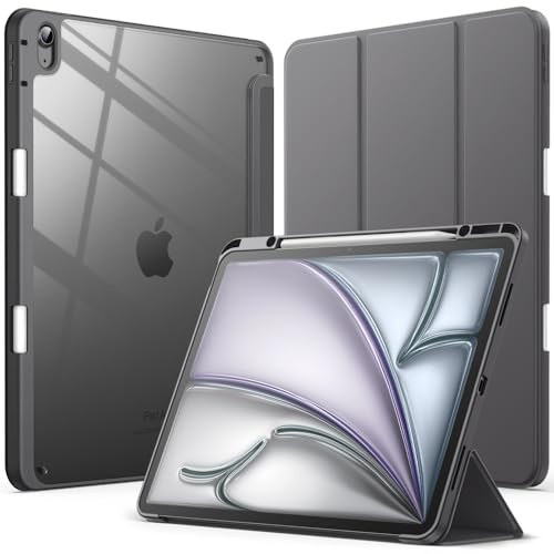 JETech Hülle für iPad Air 13 M4/M3/M2, Space Grau | Für 2026/2025/2024 Modell, Transparente Rückseite, Stifthalter, Schlanker Stoßschutz, Dreifach-Ständer, Auto Schlafen/Wachen