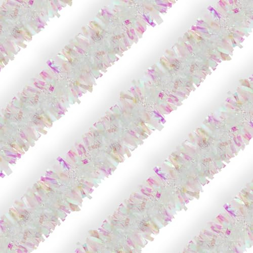 10 m / 32.8 ft Christmas Tinsel Garland, Long Xmas Garland Decorations Metallic Tinsel Strands Christmas Tree Boa Hanging Decoration for Christmas Home Decorations Wreath Wedding Party (Pink Rainbow)