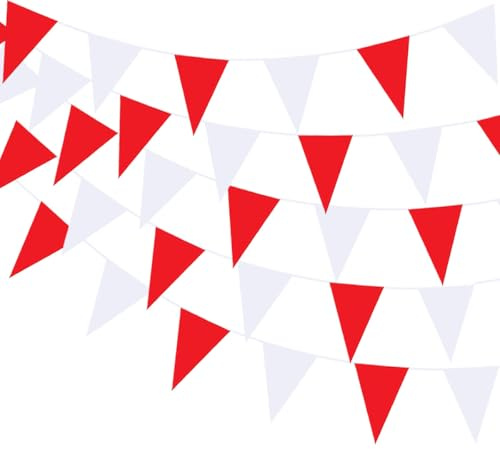 Striscione rosso e bianco impermeabile in plastica per carnevale, 40 metri, bandierine per esterni, decorazioni per feste di compleanno, baby shower, matrimoni, San Valentino