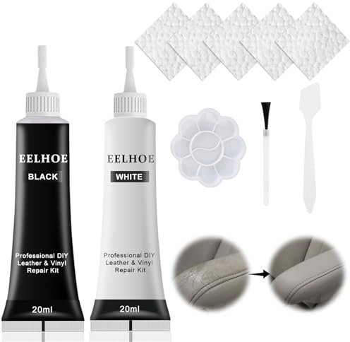 Kit Riparazione Pelle,Crema di Riparazione in Pelle,Gel di Riparazione per Pelle Liquida,Kit Riparazione Pelle Divano da 2 Pezzi,per Crepe da restauro in Pelle,Seggiolini Auto,Divani (Nero+Bianco)