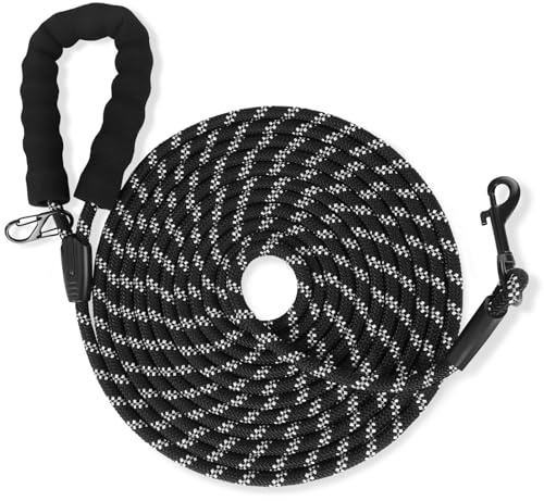 Schleppleine für Hunde, 3M 5M 10M 20M Schleppleine mit Weich Gepolsterten Griff, Stabiler Haken Reflektierender Hundeleine für Welpen Kleine Mittlere Große Hunde (Schwarz, 10M x 8mm)