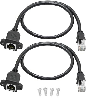 Lot de 2 rallonges Ethernet Cat6 1FT, RJ45 mâle vers femelle - Montage panneau Ethernet avec vis - Câble blindé - Compatibilité Cat5e, Cat5, pour PC, ordinateur portable, commutateur réseau, etc